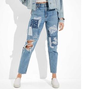 AE Patched Mom Straight Jean Shadow Patched Blues